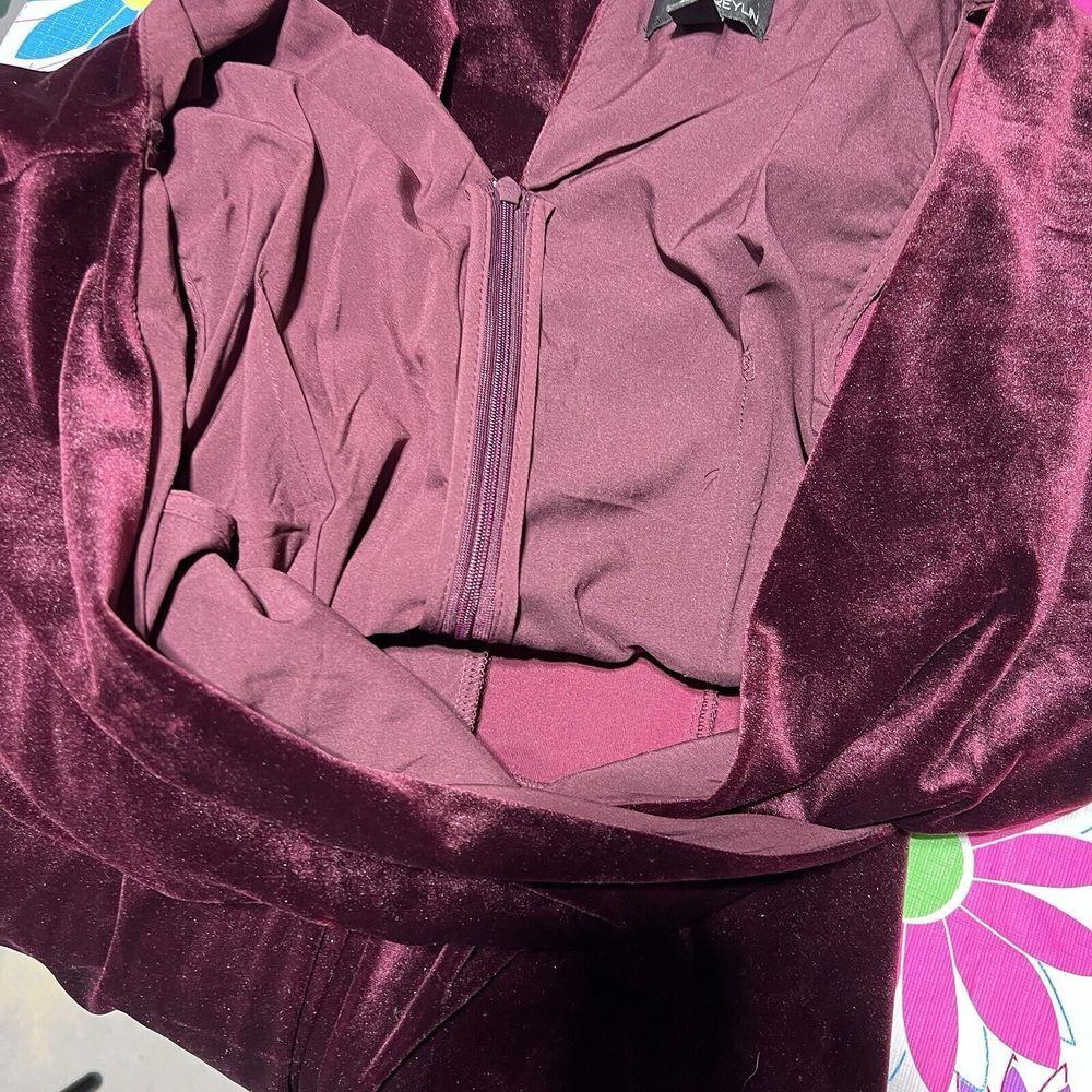 Greylin Anthropologie Luna Velvet Jumpsuit Wide Leg Cropped Burgundy‎ Small - Picture 8 of 15